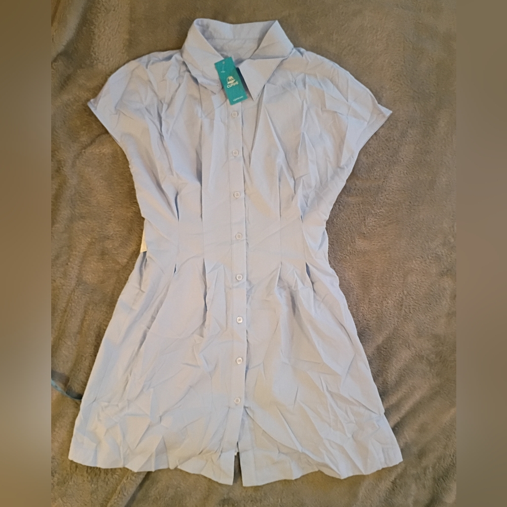 Cupshe Light Blue Button-Front Shirt Dress